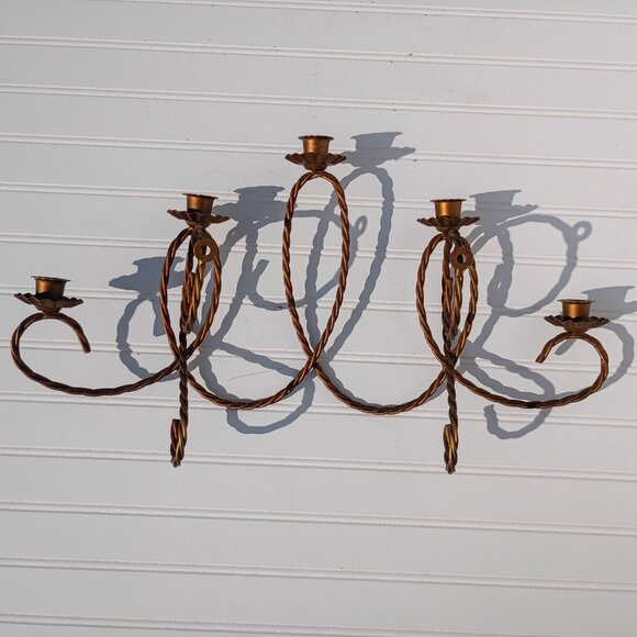 Homco Twisted Rope Gold Metal 5 Arm Candelabra Wall Hanging Candle Sconce Vtg - Picture 8 of 16